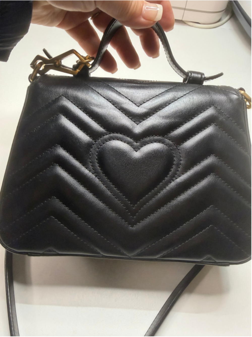 Women's Gucci Marmont Small Top Handle Bag in Black and Gold - Picture 11 of 16